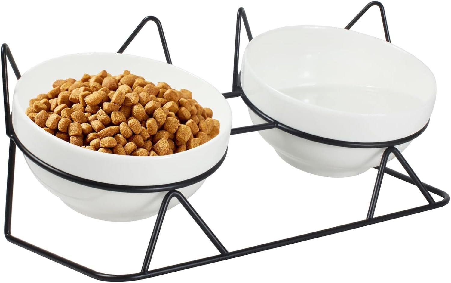 Elevated Tilted Cat Bowls for Indoor Cats,Raised Ceramic Cat Bowl Elevated 15°,Pet Feeding Bowls for Food and Water Anti Vomiting Bowl(Double Ceramics and Tilt Shelf) Suitable - Image 2