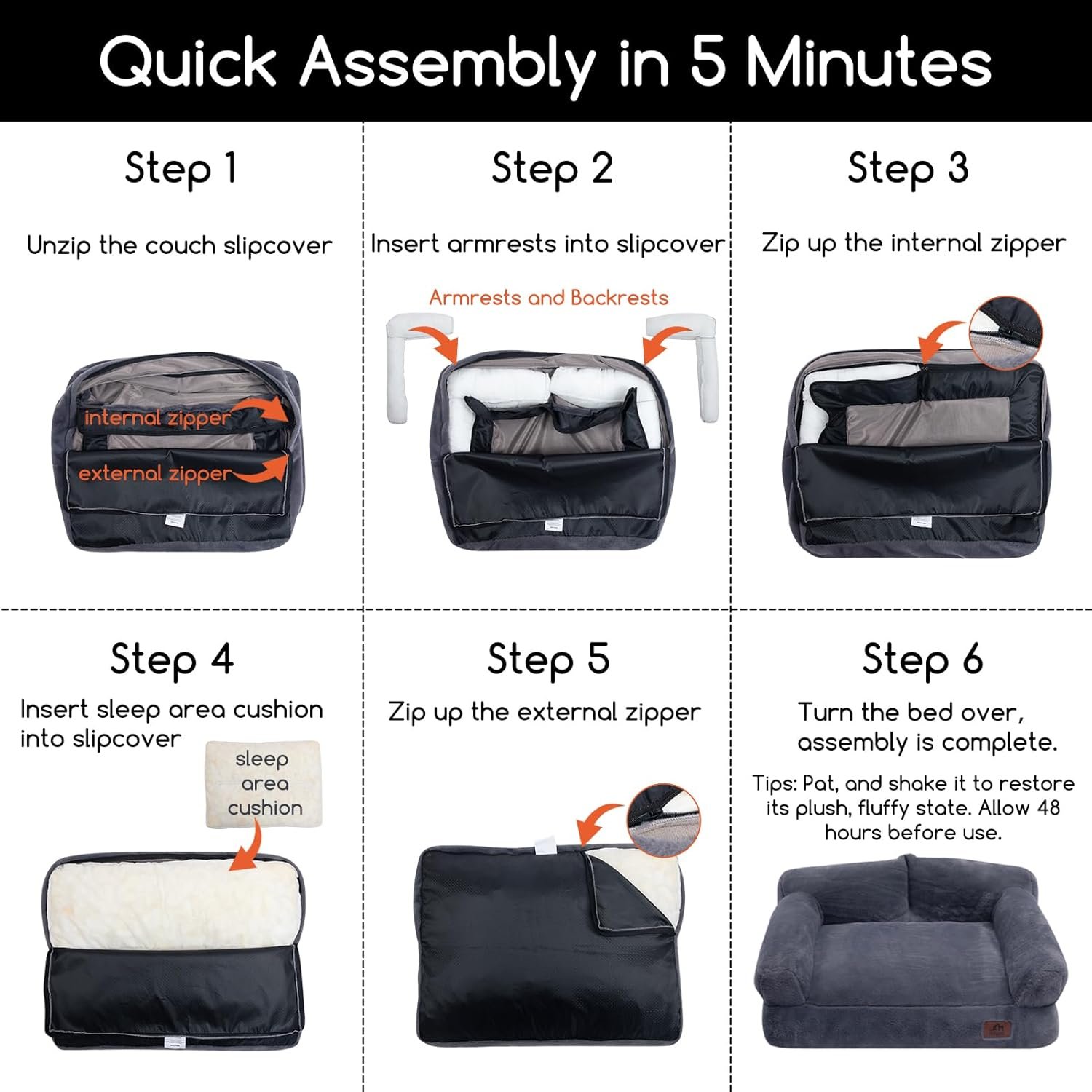 Hollypet Fluffy Plush Dog Cat Pet Couch Soft Calming Sofa Bed for Medium Small Cats and Dogs, Gray - Image 4