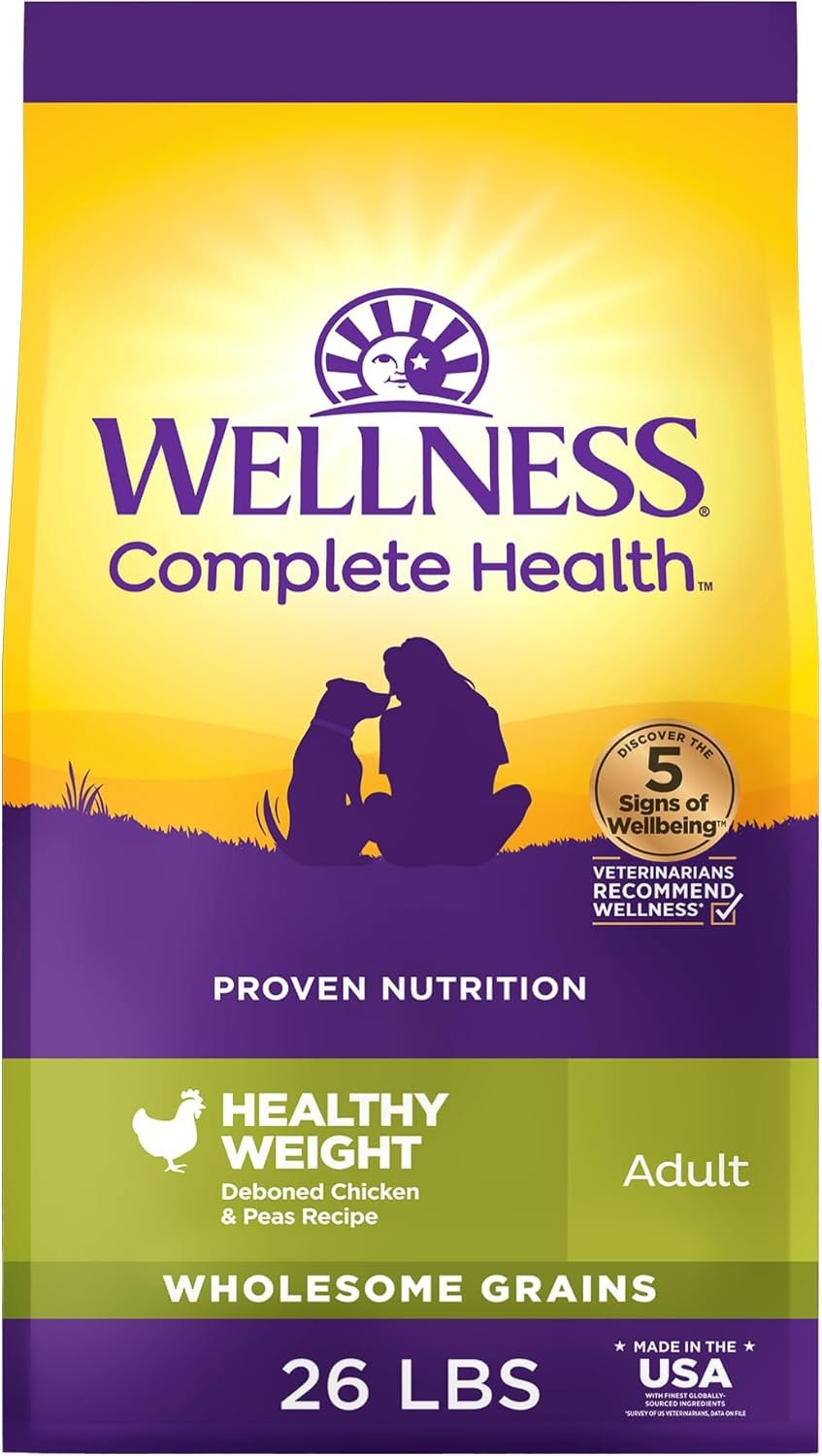 Wellness Complete Health Dry Dog Food, Wholesome Grains, Natural, Healthy Weight Chicken & Peas Recipe, (26-Pound Bag) - Image 2