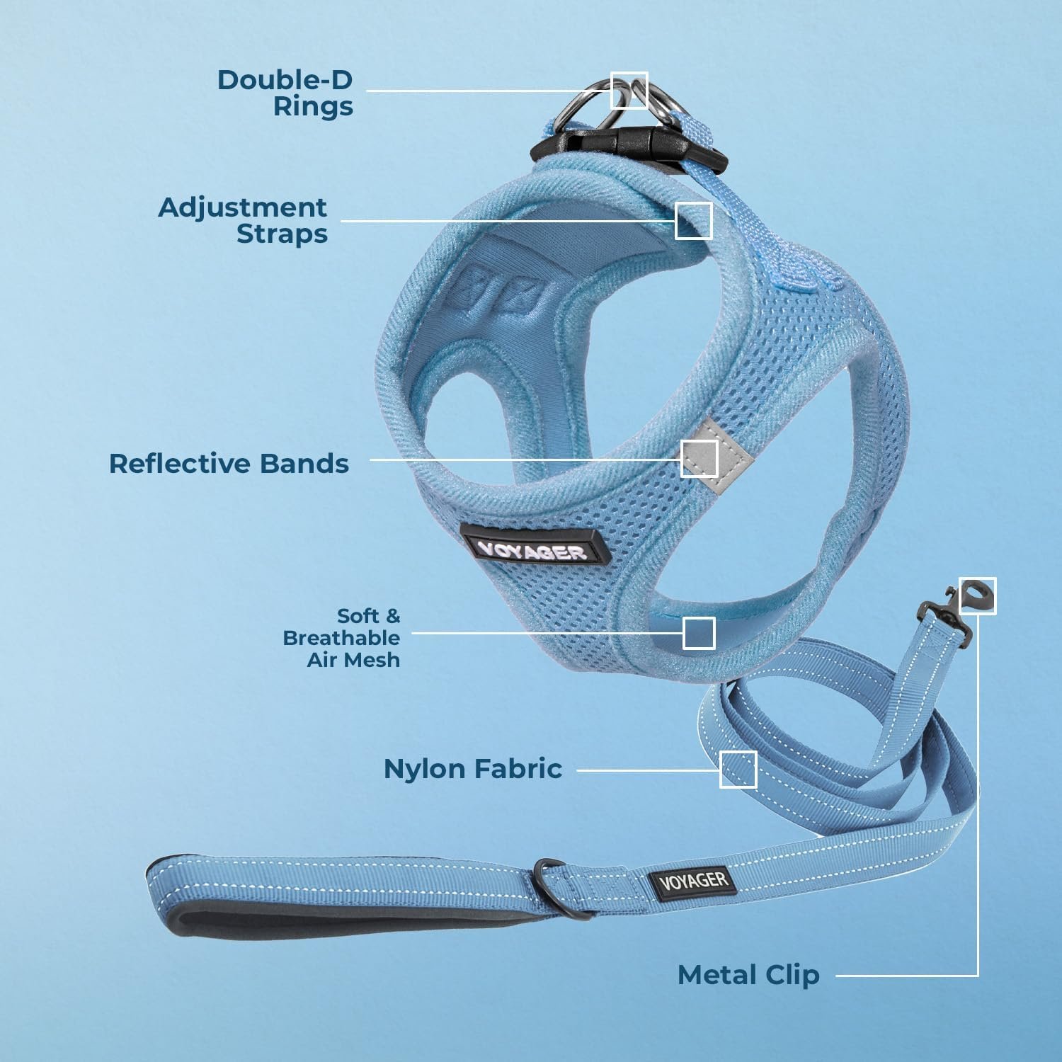 Voyager Step-in Air All Weather Mesh Harness and Reflective Dog 5 ft Leash Combo with Neoprene Handle, for Small, Medium and Large Breed Puppies by Best Pet Supplies - Set (Baby Blue), M - Image 5