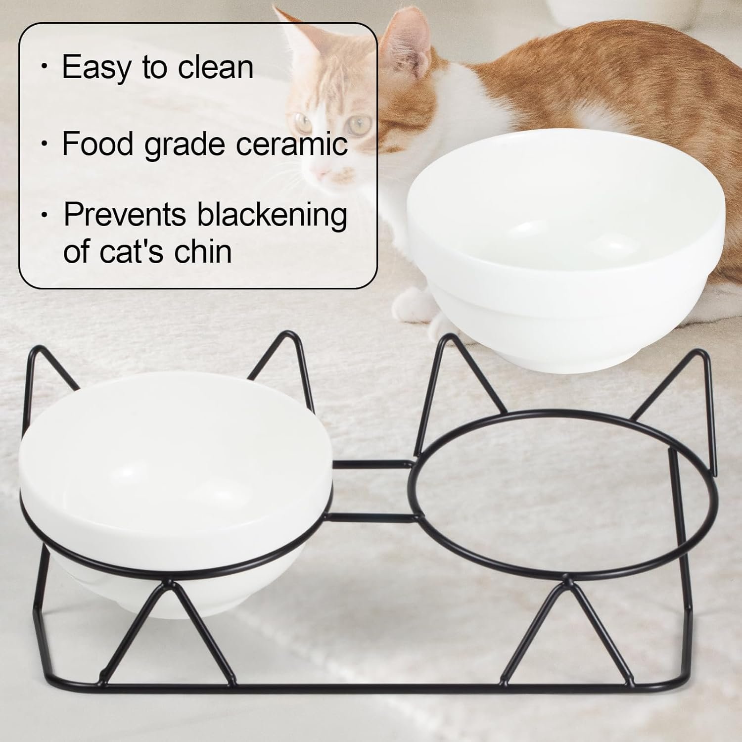 Elevated Tilted Cat Bowls for Indoor Cats,Raised Ceramic Cat Bowl Elevated 15°,Pet Feeding Bowls for Food and Water Anti Vomiting Bowl(Double Ceramics and Tilt Shelf) Suitable - Image 8