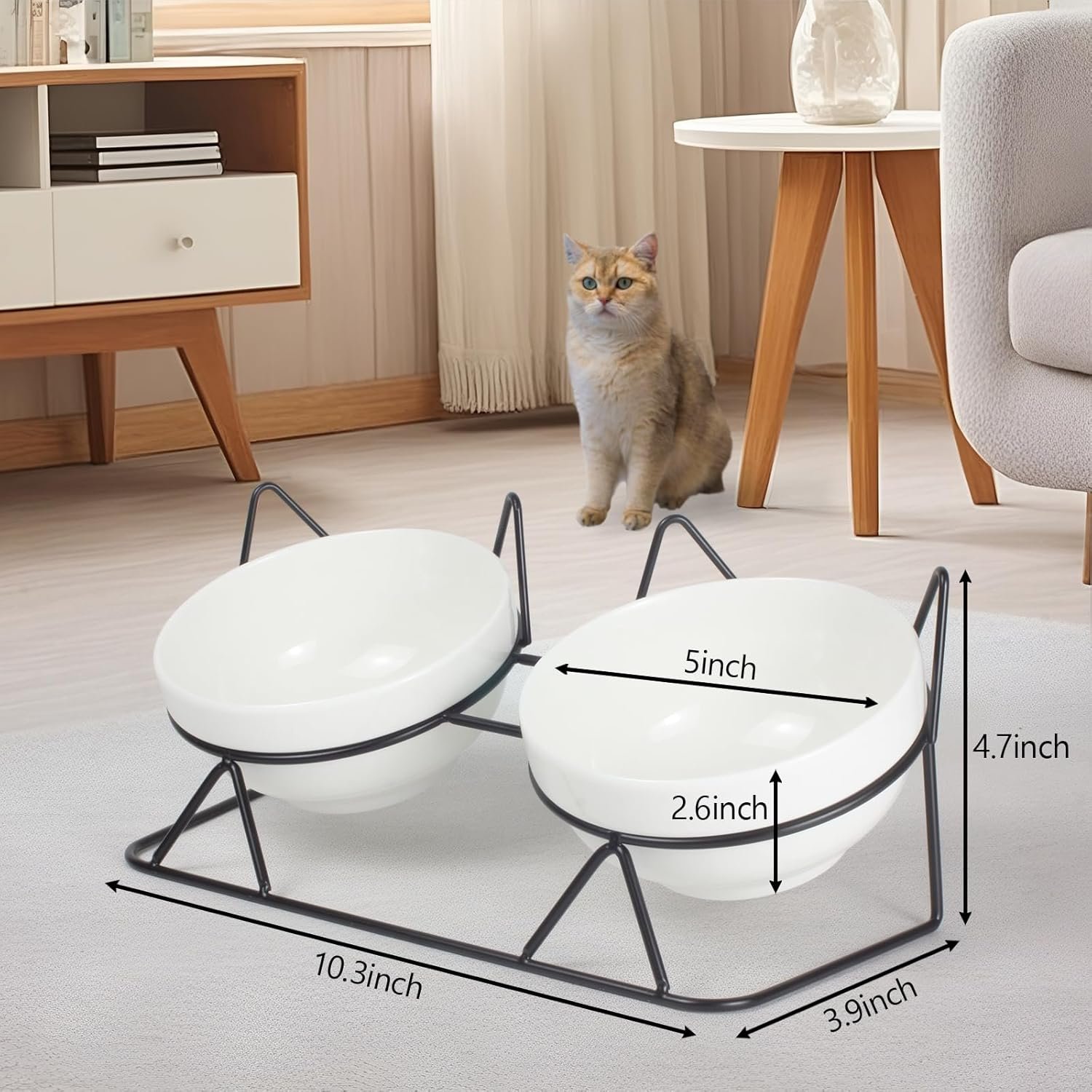 Elevated Tilted Cat Bowls for Indoor Cats,Raised Ceramic Cat Bowl Elevated 15°,Pet Feeding Bowls for Food and Water Anti Vomiting Bowl(Double Ceramics and Tilt Shelf) Suitable - Image 6