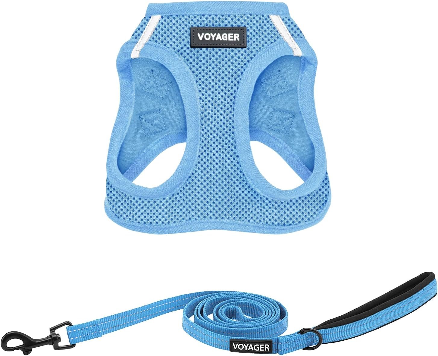Voyager Step-in Air All Weather Mesh Harness and Reflective Dog 5 ft Leash Combo with Neoprene Handle, for Small, Medium and Large Breed Puppies by Best Pet Supplies - Set (Baby Blue), M - Image 2