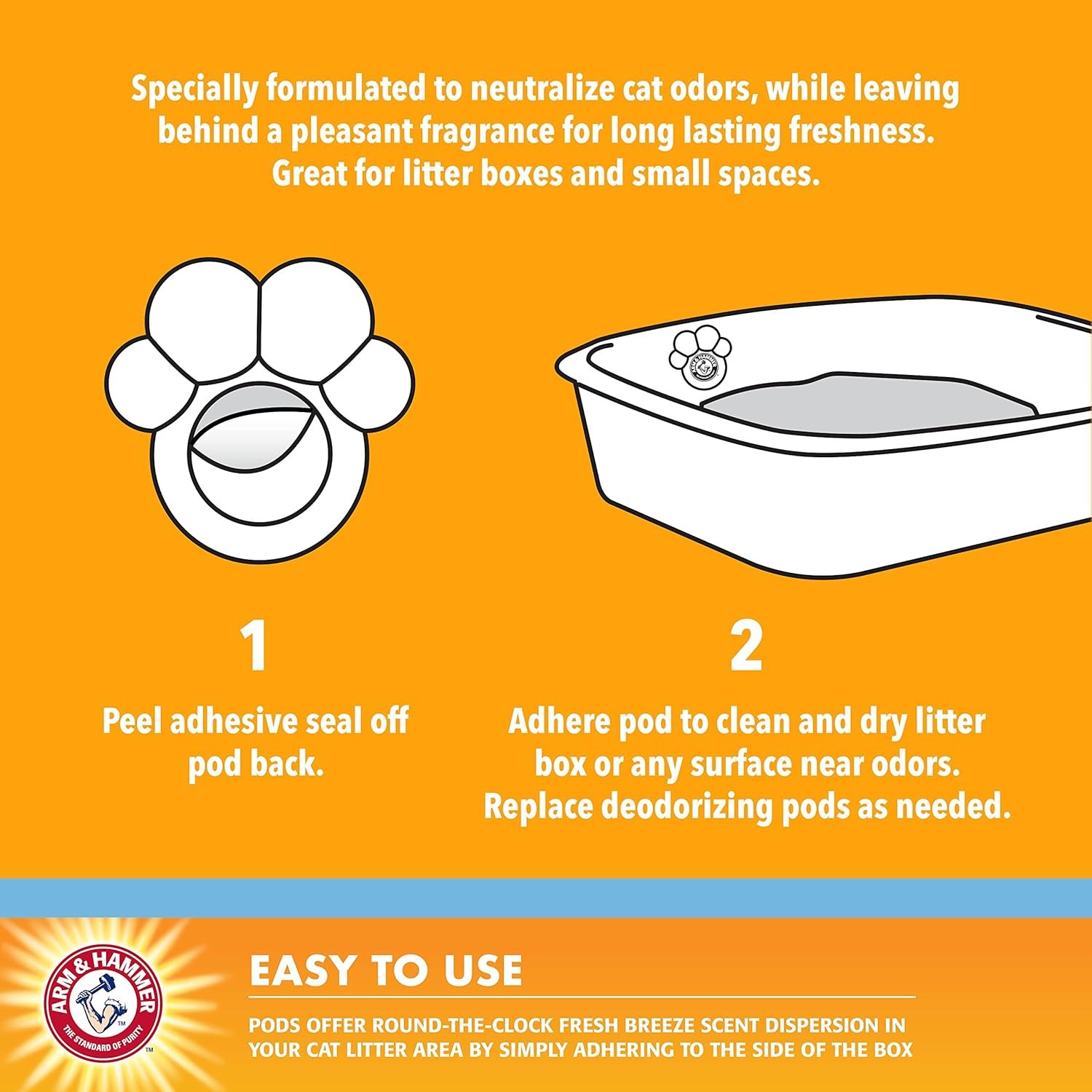 Arm & Hammer Pets Cat Litter Box Deodorizing Pods 2 pods, Fresh Breeze Scent | 2 Cat Litter Box Deodorizer from Arm and Hammer | Combats Cat Odors | 2 Adhesive Devices - Image 5
