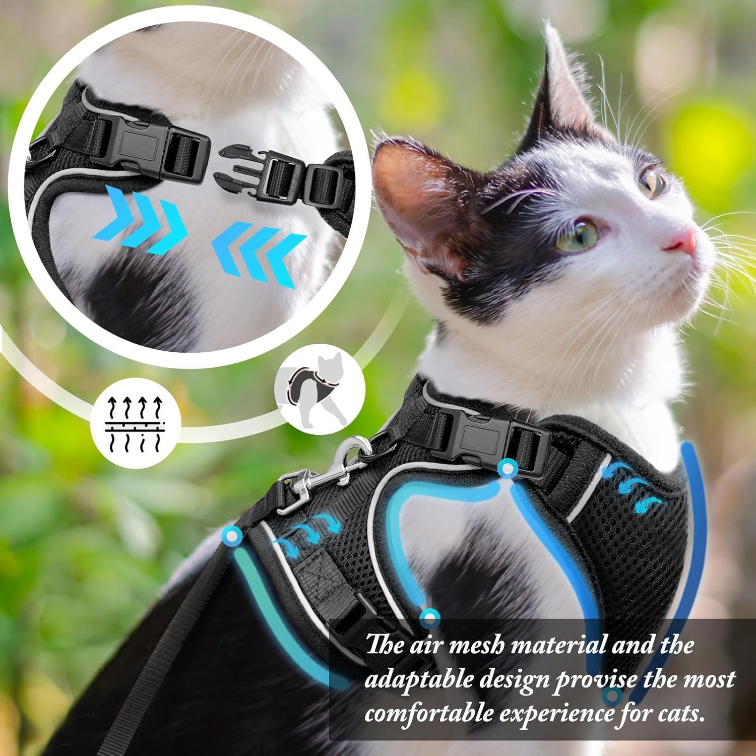 Cat Harness and Leash for Walking, Cat Car Harness, Escape Proof Soft Adjustable Vest Harnesses for Cats, Easy Control Breathable Reflective Strips Harness, Kitten Harness and Leash Set, Black, S - Image 3