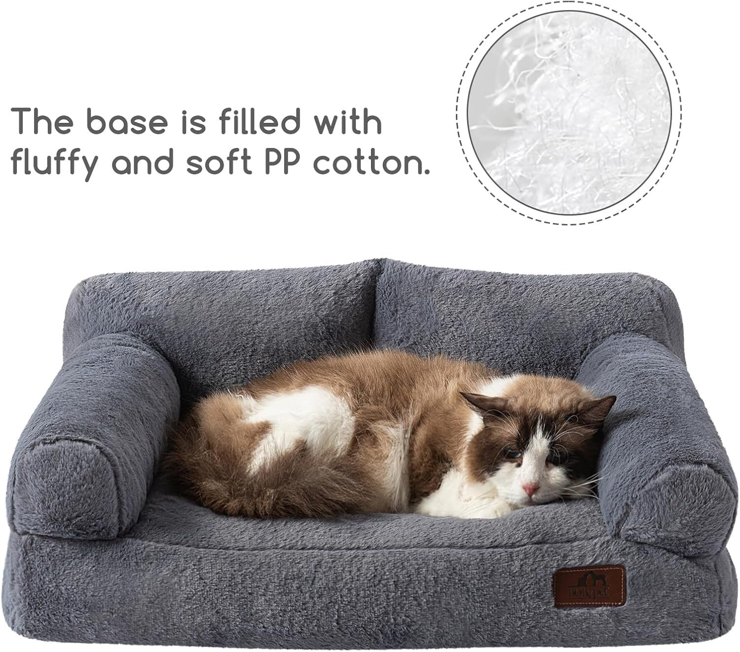 Hollypet Fluffy Plush Dog Cat Pet Couch Soft Calming Sofa Bed for Medium Small Cats and Dogs, Gray - Image 3