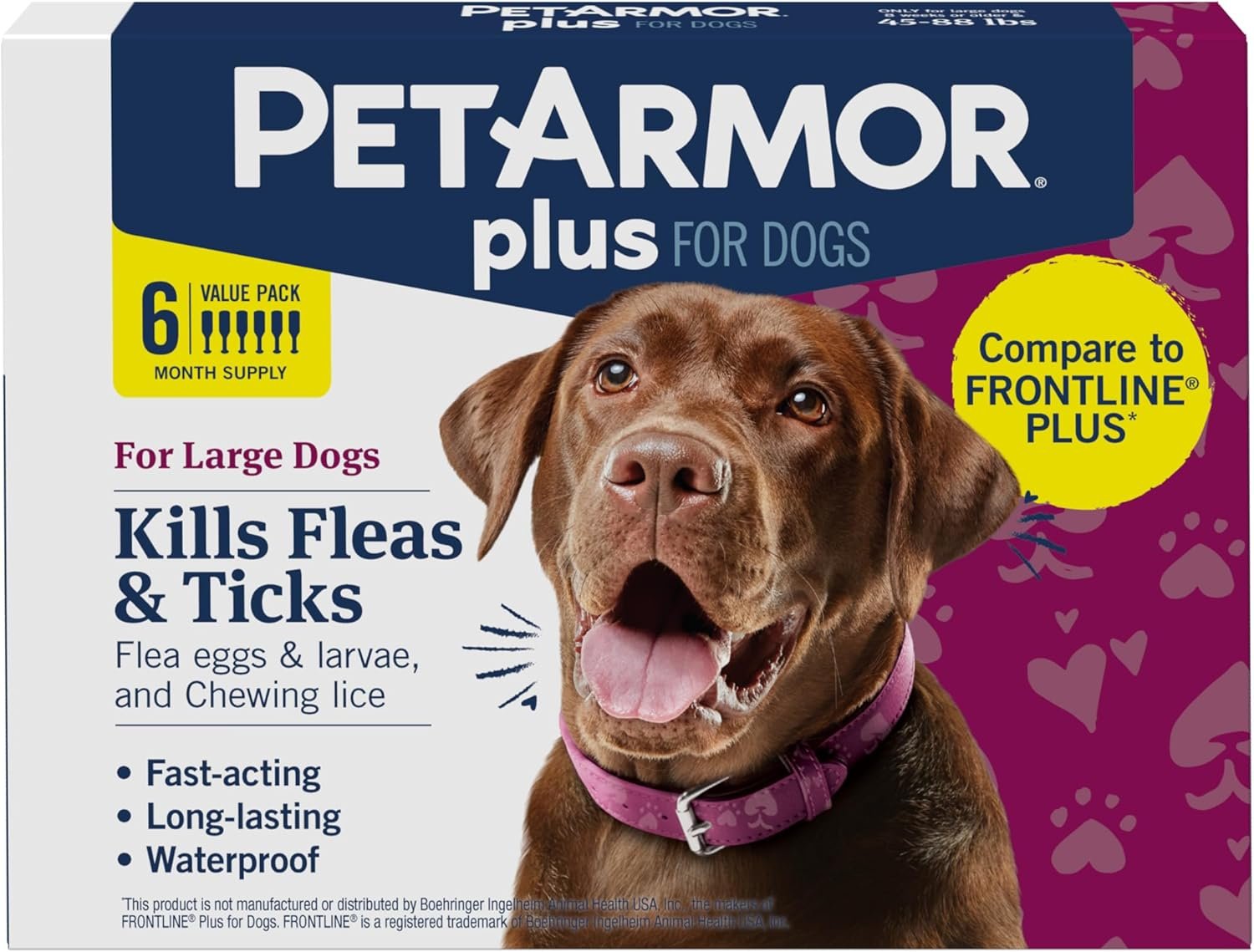 PetArmor Plus Flea and Tick Prevention for Dogs, Dog Flea and Tick Treatment, 6 Doses, Waterproof Topical, Fast Acting, Large Dogs Dogs (45-88 lbs) - Image 2